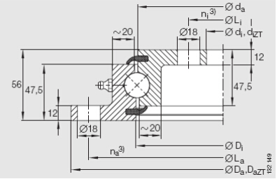 Laina ta'itasi Fa Point Fa'afeso'ota'i Polo Slewing Bearing ma flange (ituaiga nifo e le fa'aogaina)